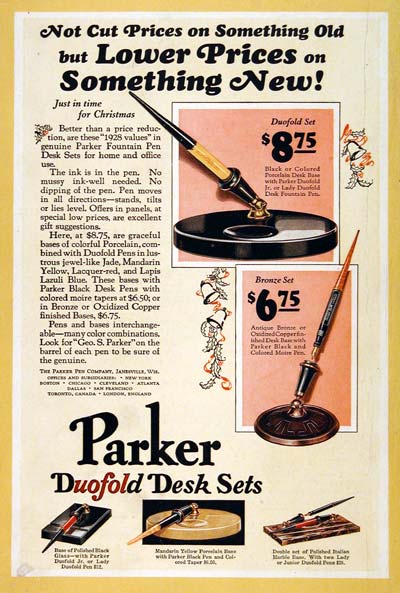 Advertising  on 1927 Parker Fountain Pen Set Vintage Print Ad