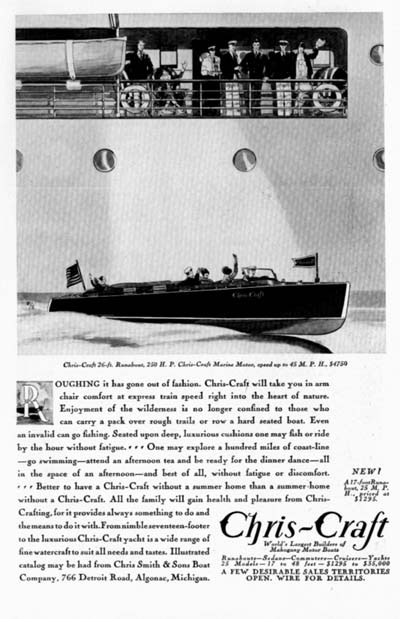 1930 Chris Craft 26ft. Runabout Vintage Ad  #000286