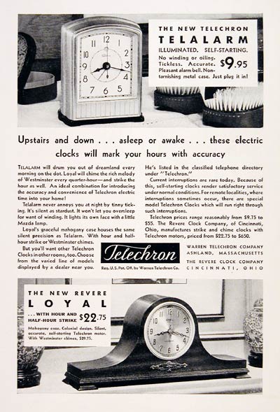 1931 Telechron Alarm Clocks #007798