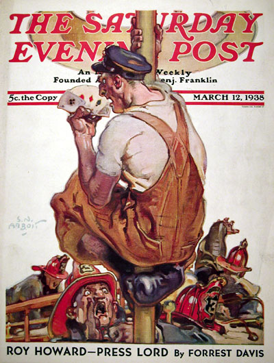 1938 Post Cover - Fireman Poker #003897B