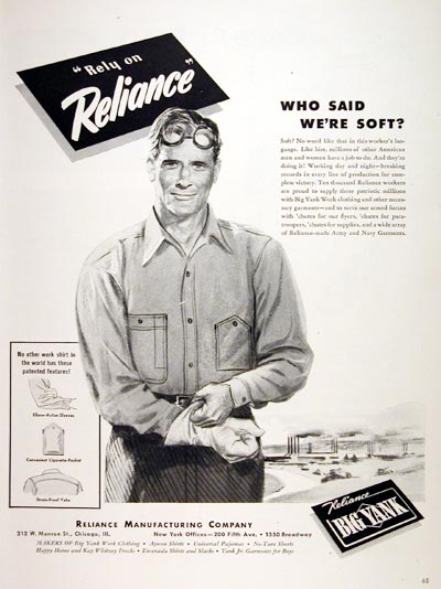 Work Cloths on 1943 Reliance Work Clothes