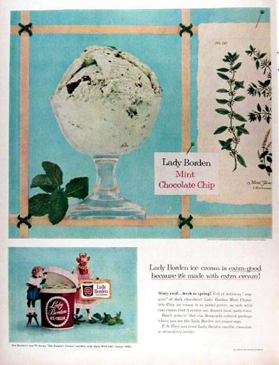 1956 Lady Borden Mint Chocolate Chip Ice Cream #009367