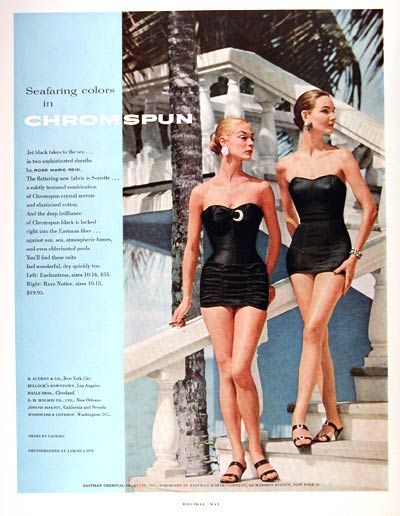 Retro Swimwear on 1956 Rose Marie Reid Chromspun Swimsuits Classic Vintage Print Ad