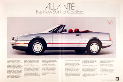 Cadillac on 1987 Cadillac Allante Convertible Original Vintage Advertisement