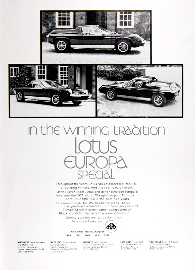 1973 Lotus Europa Special Vintage Ad #005065