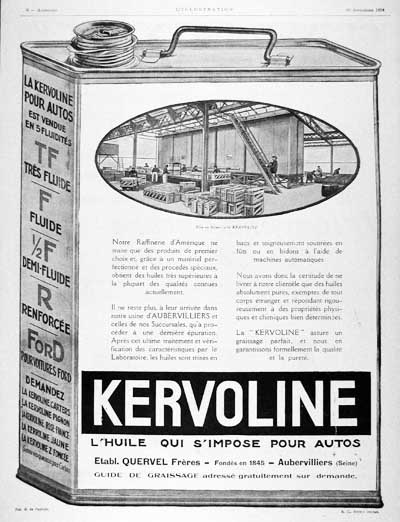 1924 Kervoline Motor Oil  Classic Ad #000133