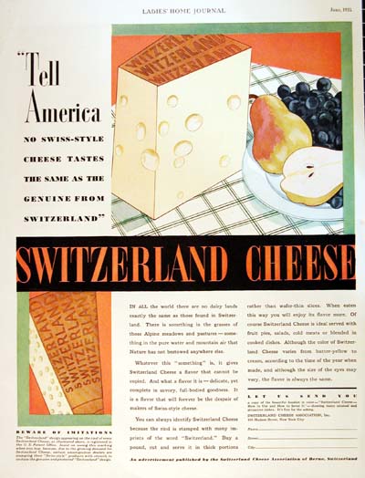 1931 Switzerland Cheese Vintage Ad #000316
